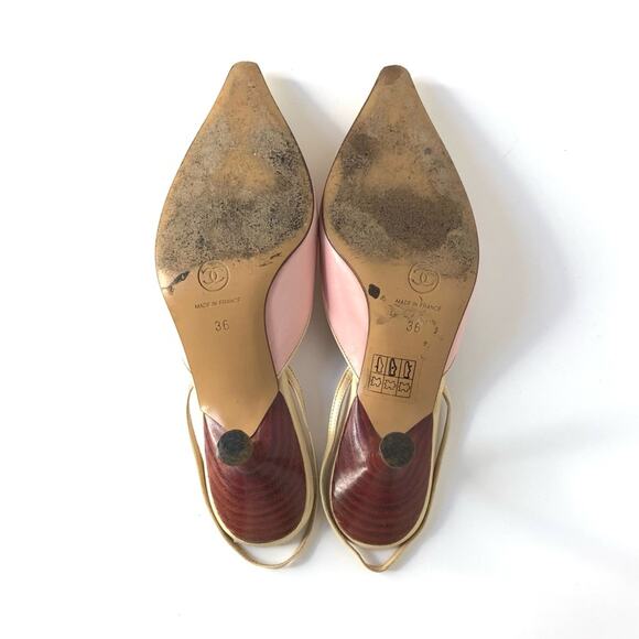 Vintage Chanel Pastel Pink Cap Toe Slingback Kitten Heel Pointed Toe Pumps 36 - Picture 9 of 11